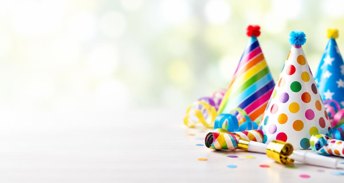 Colourful party hats and noisemakers