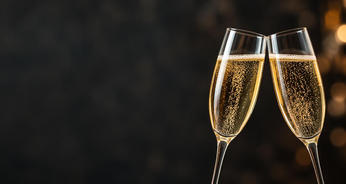 Two champagne glasses clinking with bubbles